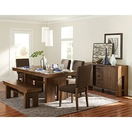Contemporary Formal Dining Room Group with Bench and Self-Storing Leaf